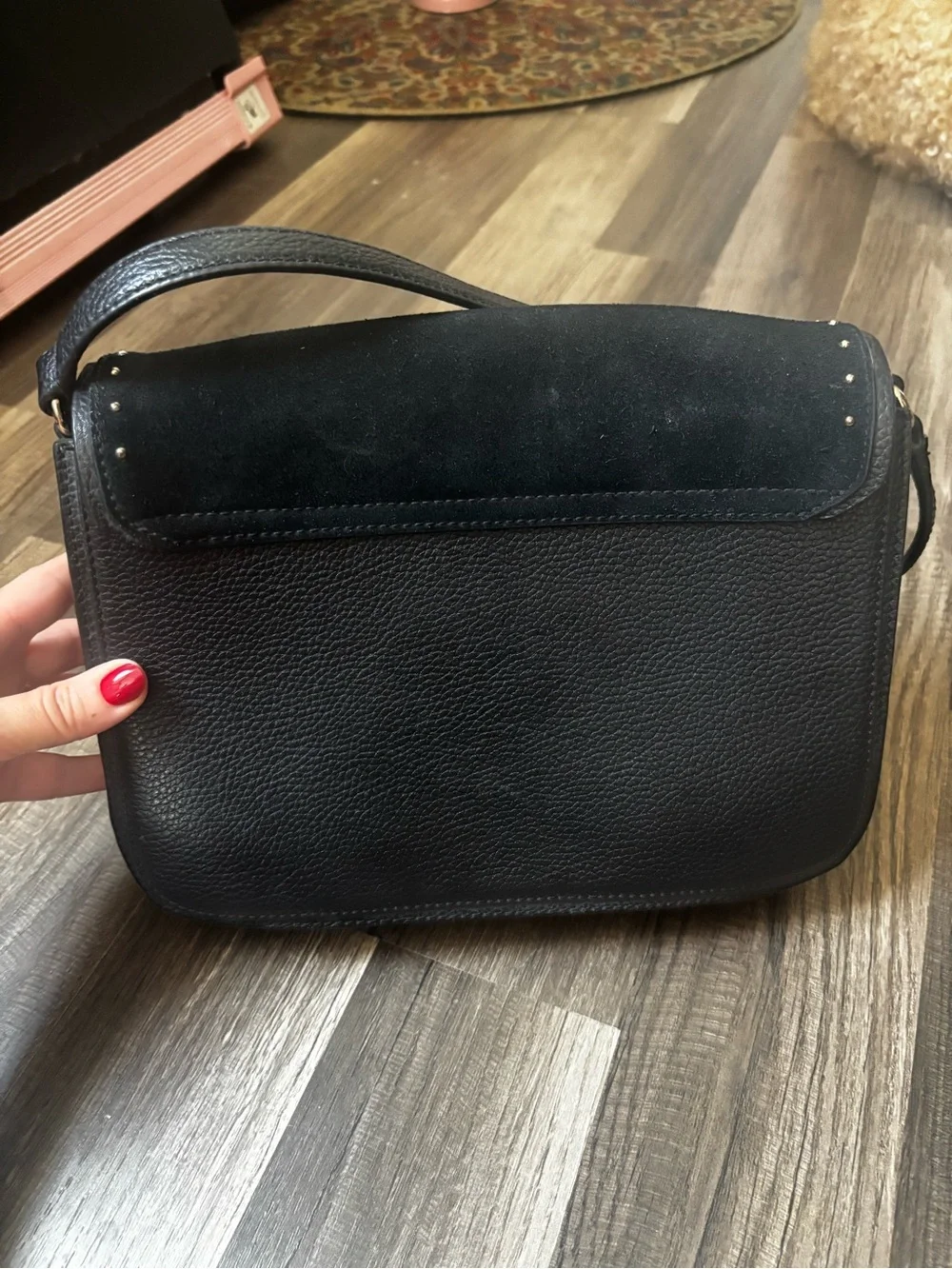 Kate Spade Black Suede Crossbody with Gold-Tone Hardware
